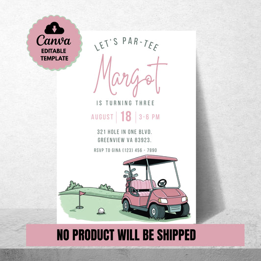 Let’s Par-Tee Birthday Invitation Girls Birthday Invite Golf Birthday Party Pink Invitation Canva Template Editable Invitation Girls Invite