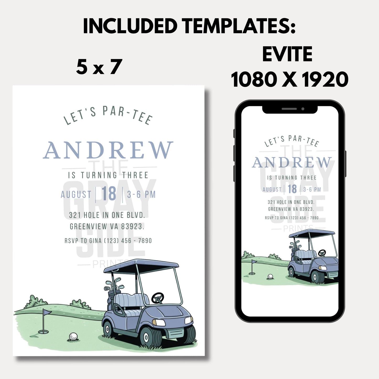 Let’s Par-Tee Birthday Invitation Boy Birthday Invite Golf Birthday Party Blue Invitation Canva Template Editable Invitation Boys Invite