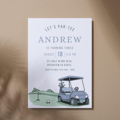 Let’s Par-Tee Birthday Invitation Boy Birthday Invite Golf Birthday Party Blue Invitation Canva Template Editable Invitation Boys Invite