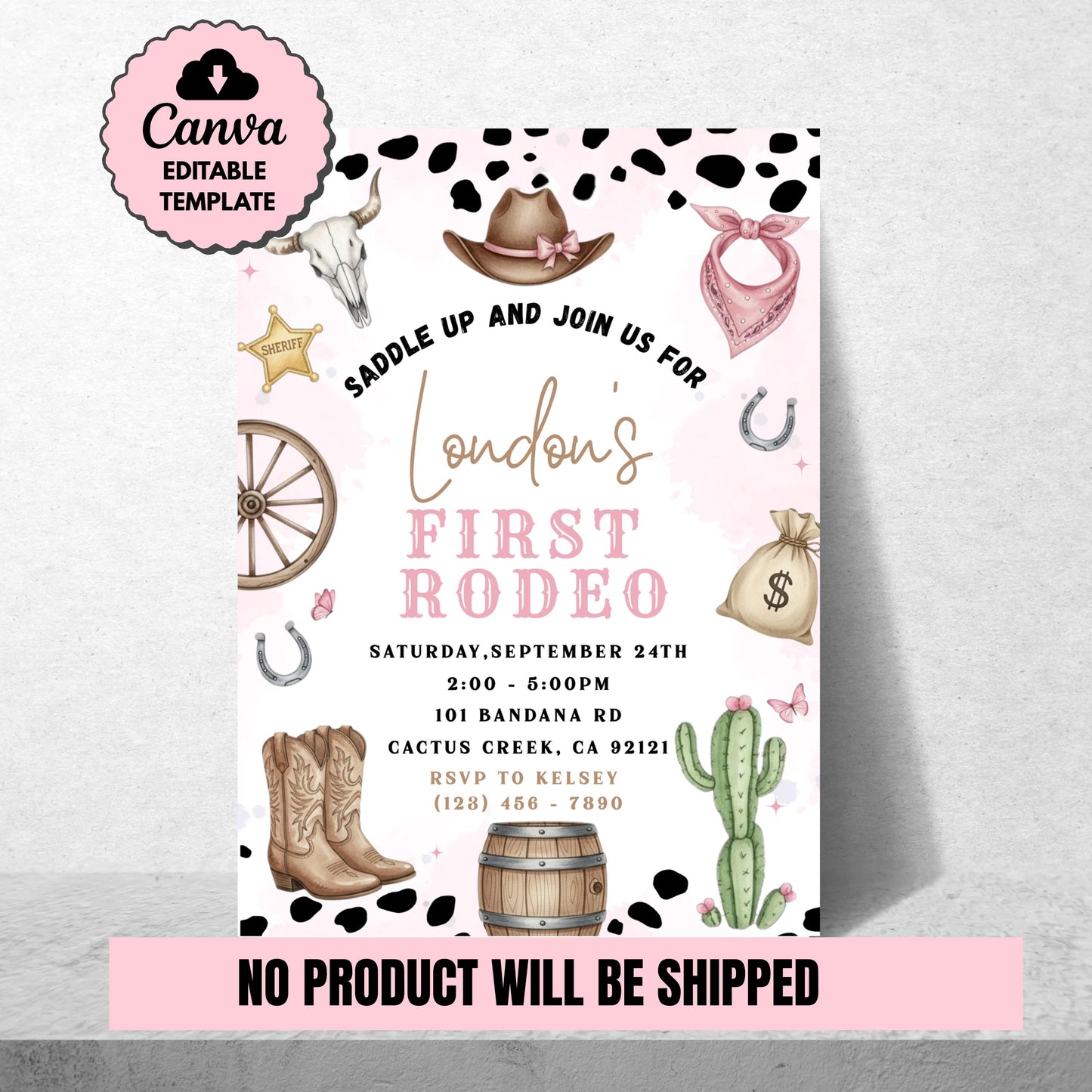 First Rodeo Birthday Invitation Editable Pink Rodeo 1st Birthday Invite Cowgirl Invite First Rodeo Invite Invite Template Girl 1st Birthday