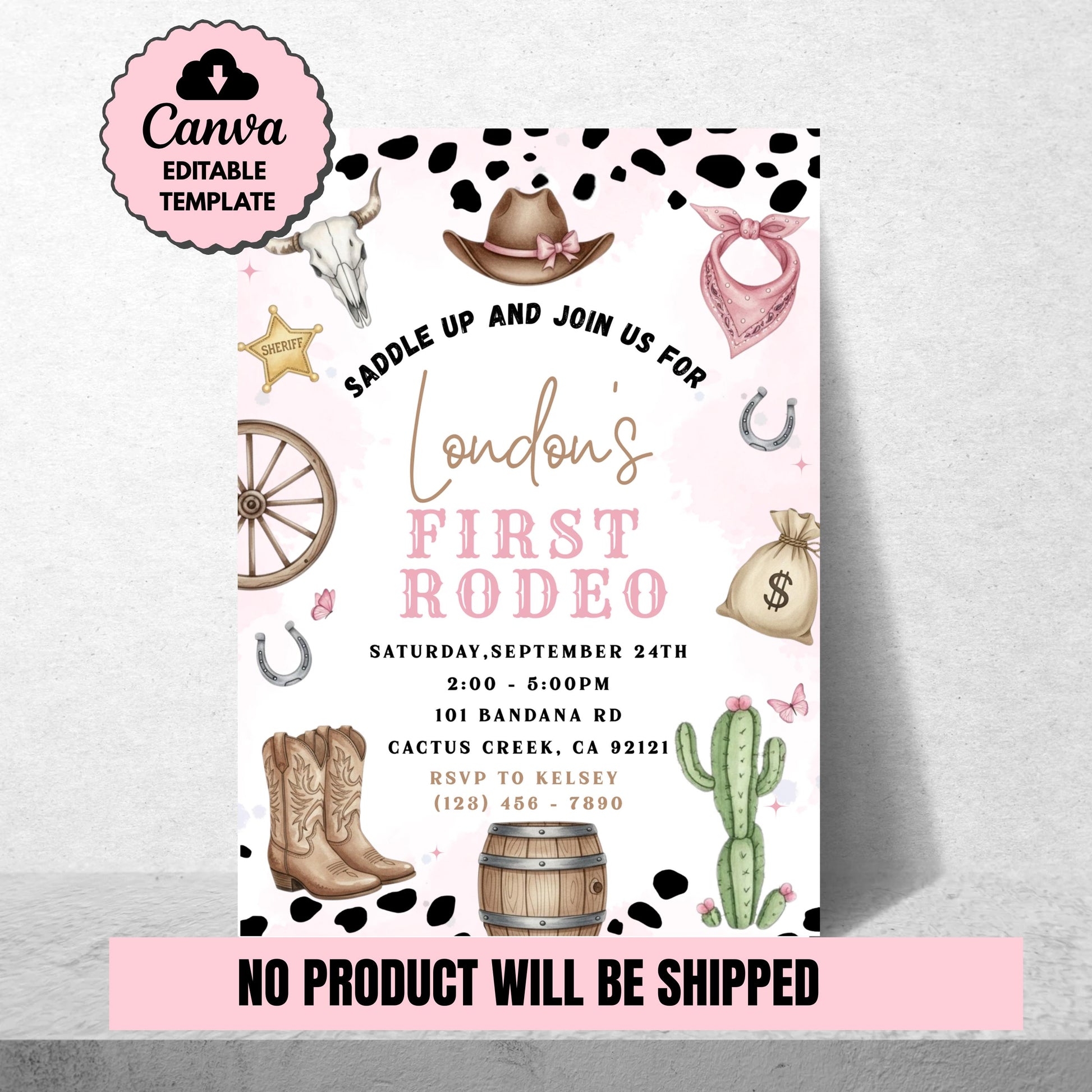 First Rodeo Birthday Invitation Editable Pink Rodeo 1st Birthday Invite Cowgirl Invite First Rodeo Invite Invite Template Girl 1st Birthday