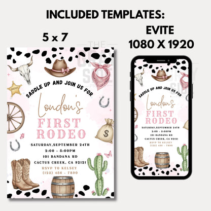 First Rodeo Birthday Invitation Editable Pink Rodeo 1st Birthday Invite Cowgirl Invite First Rodeo Invite Invite Template Girl 1st Birthday