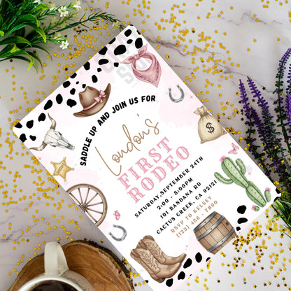 First Rodeo Birthday Invitation Editable Pink Rodeo 1st Birthday Invite Cowgirl Invite First Rodeo Invite Invite Template Girl 1st Birthday