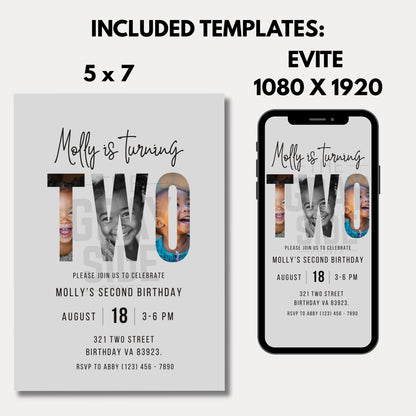 Second Birthday Invitation Gender Neutral Birthday Invite Customizable Invitation 2nd Birthday Invitation Boy Birthday Girl Birthday