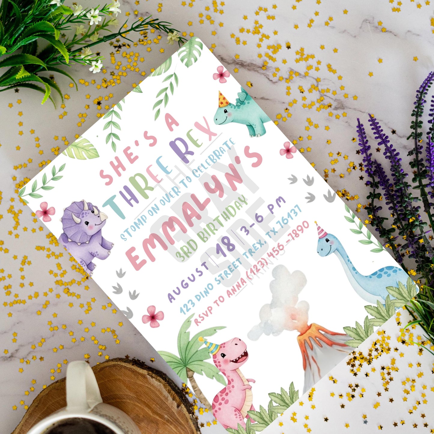 She's a Three Rex Invite Girl Dinosaur Invitation Third Birthday Invite Girls Birthday Invitation Cute Dinosaur Invite Pink Dinosaur Party