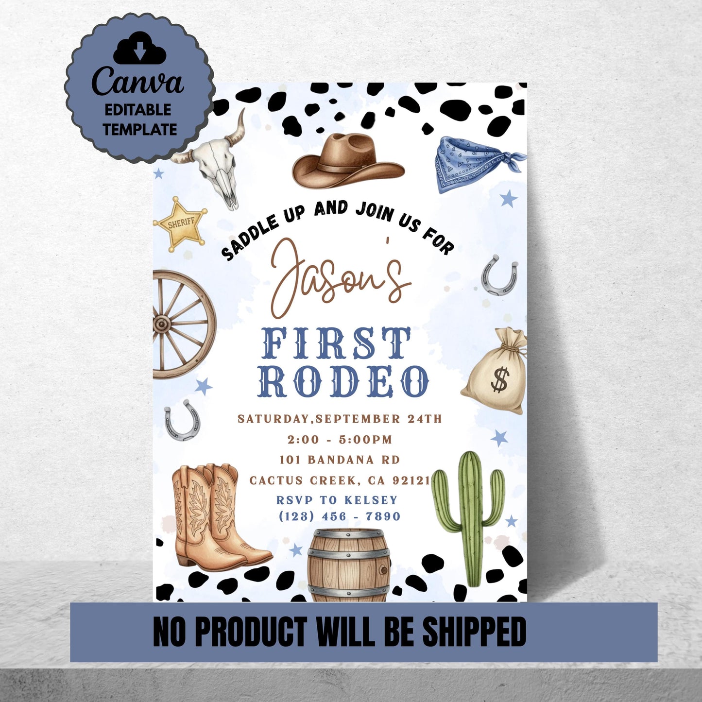 First Rodeo Birthday Invitation Editable Invite 1st Rodeo Birthday Invite Cowboy Invite 1st Rodeo Invite Canva Template Boys 1st Birthday