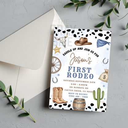 First Rodeo Birthday Invitation Editable Invite 1st Rodeo Birthday Invite Cowboy Invite 1st Rodeo Invite Canva Template Boys 1st Birthday