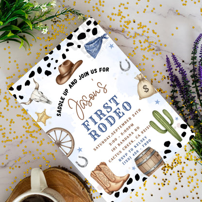 First Rodeo Birthday Invitation Editable Invite 1st Rodeo Birthday Invite Cowboy Invite 1st Rodeo Invite Canva Template Boys 1st Birthday
