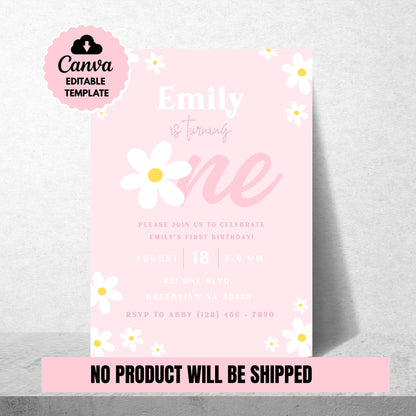 Daisy First Birthday Invitation Retro Daisy 1st Birthday Invite Groovy Daisy Boho Girl Birthday Invite Editable Instant Digital Download