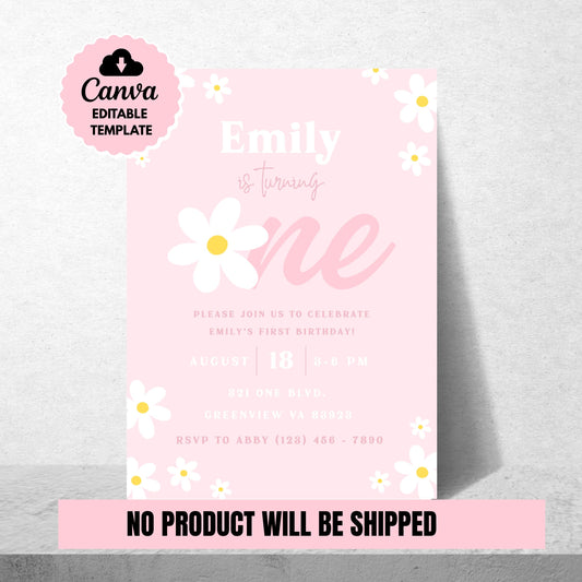 Daisy First Birthday Invitation Retro Daisy 1st Birthday Invite Groovy Daisy Boho Girl Birthday Invite Editable Instant Digital Download