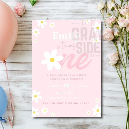 Daisy First Birthday Invitation Retro Daisy 1st Birthday Invite Groovy Daisy Boho Girl Birthday Invite Editable Instant Digital Download