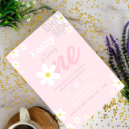 Daisy First Birthday Invitation Retro Daisy 1st Birthday Invite Groovy Daisy Boho Girl Birthday Invite Editable Instant Digital Download