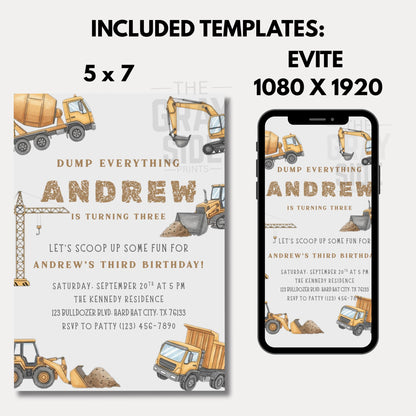 Dump Everything Birthday Invitation Editable Construction Theme Party Template Boys Truck Birthday Invite Instant Download Canva Printable