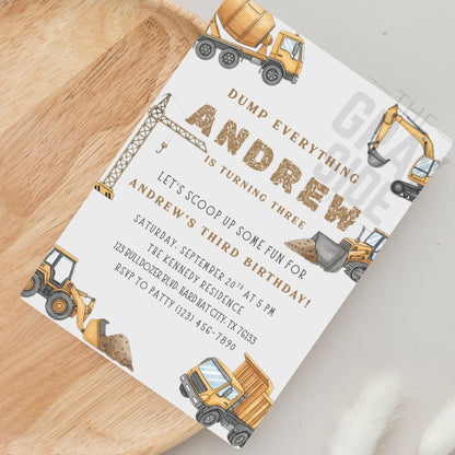 Dump Everything Birthday Invitation Editable Construction Theme Party Template Boys Truck Birthday Invite Instant Download Canva Printable