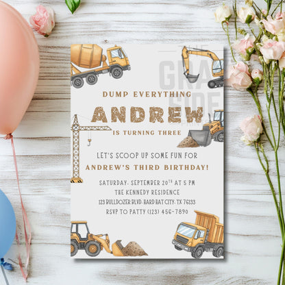 Dump Everything Birthday Invitation Editable Construction Theme Party Template Boys Truck Birthday Invite Instant Download Canva Printable