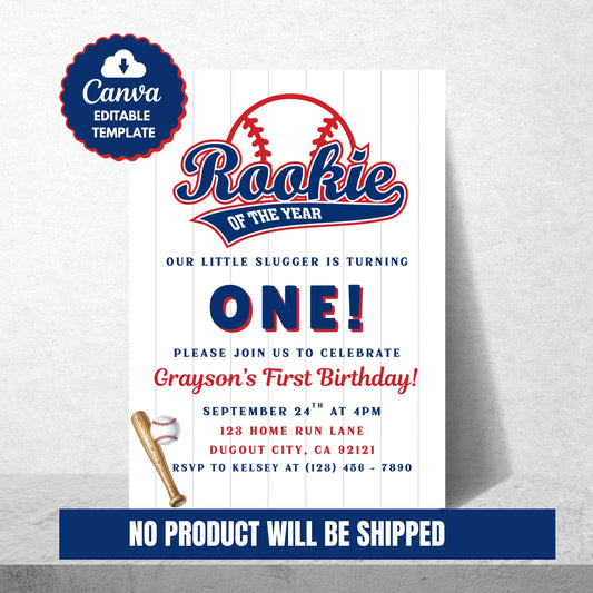 First Birthday Invite Baseball First Birthday Invite Baseball Rookie of the Year Birthday Invitation Rookie Birthday Invite Rookie Year
