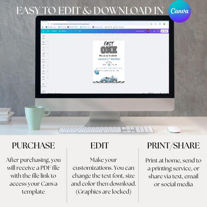 Fast One Birthday Invitation Vintage Car First Birthday Invite Editable Boys 1st Birthday Party Printable Racing Theme Invite Fast 1 Invite