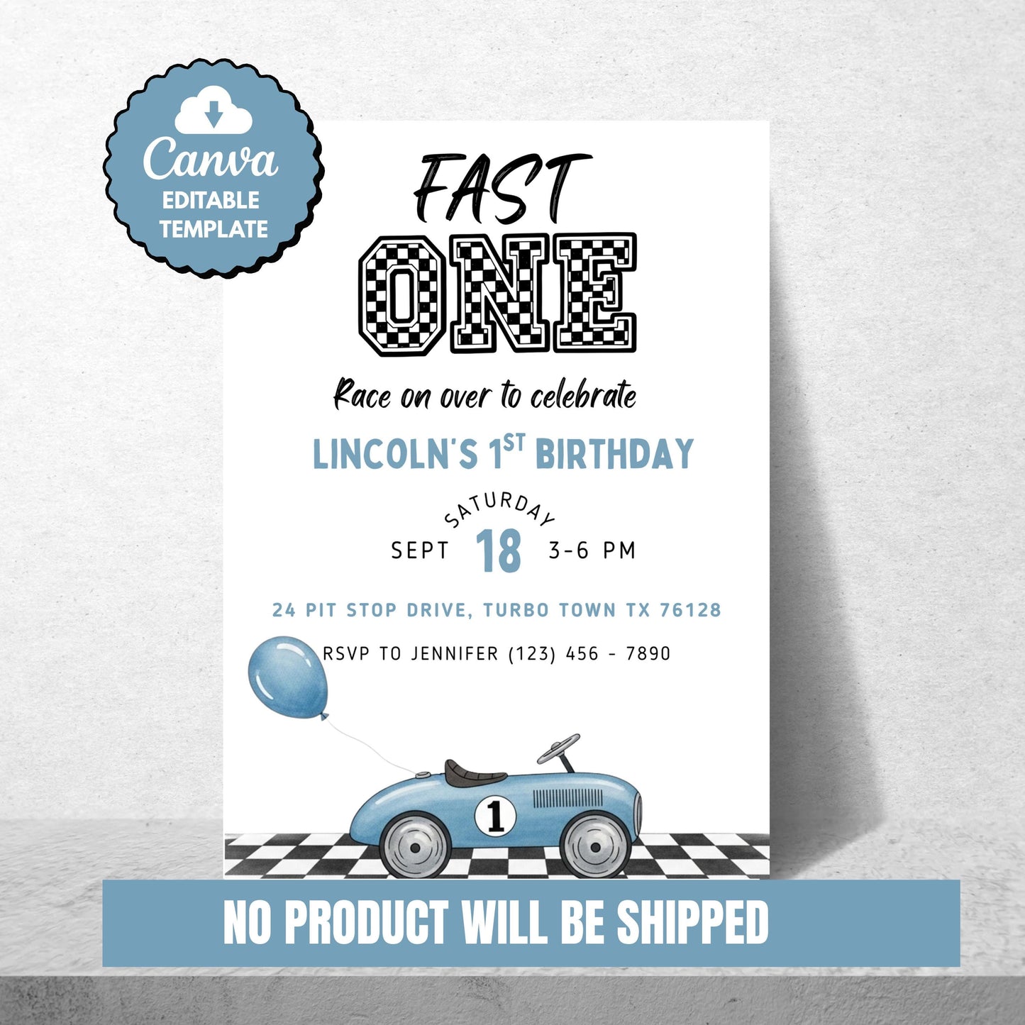 Fast One Birthday Invitation Race Car First Birthday Invite Editable Boys 1st Birthday Party Printable Racing Theme Invite Fast 1 Invite