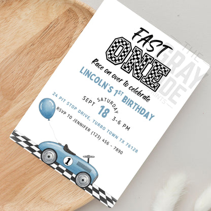 Fast One Birthday Invitation Vintage Car First Birthday Invite Editable Boys 1st Birthday Party Printable Racing Theme Invite Fast 1 Invite