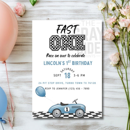 Fast One Birthday Invitation Vintage Car First Birthday Invite Editable Boys 1st Birthday Party Printable Racing Theme Invite Fast 1 Invite