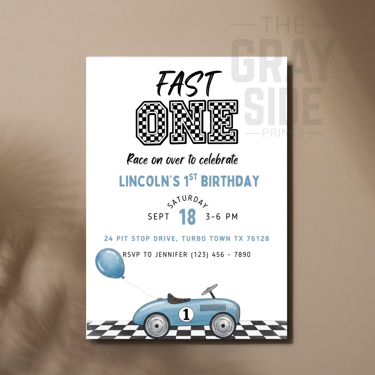 Fast One Birthday Invitation Vintage Car First Birthday Invite Editable Boys 1st Birthday Party Printable Racing Theme Invite Fast 1 Invite