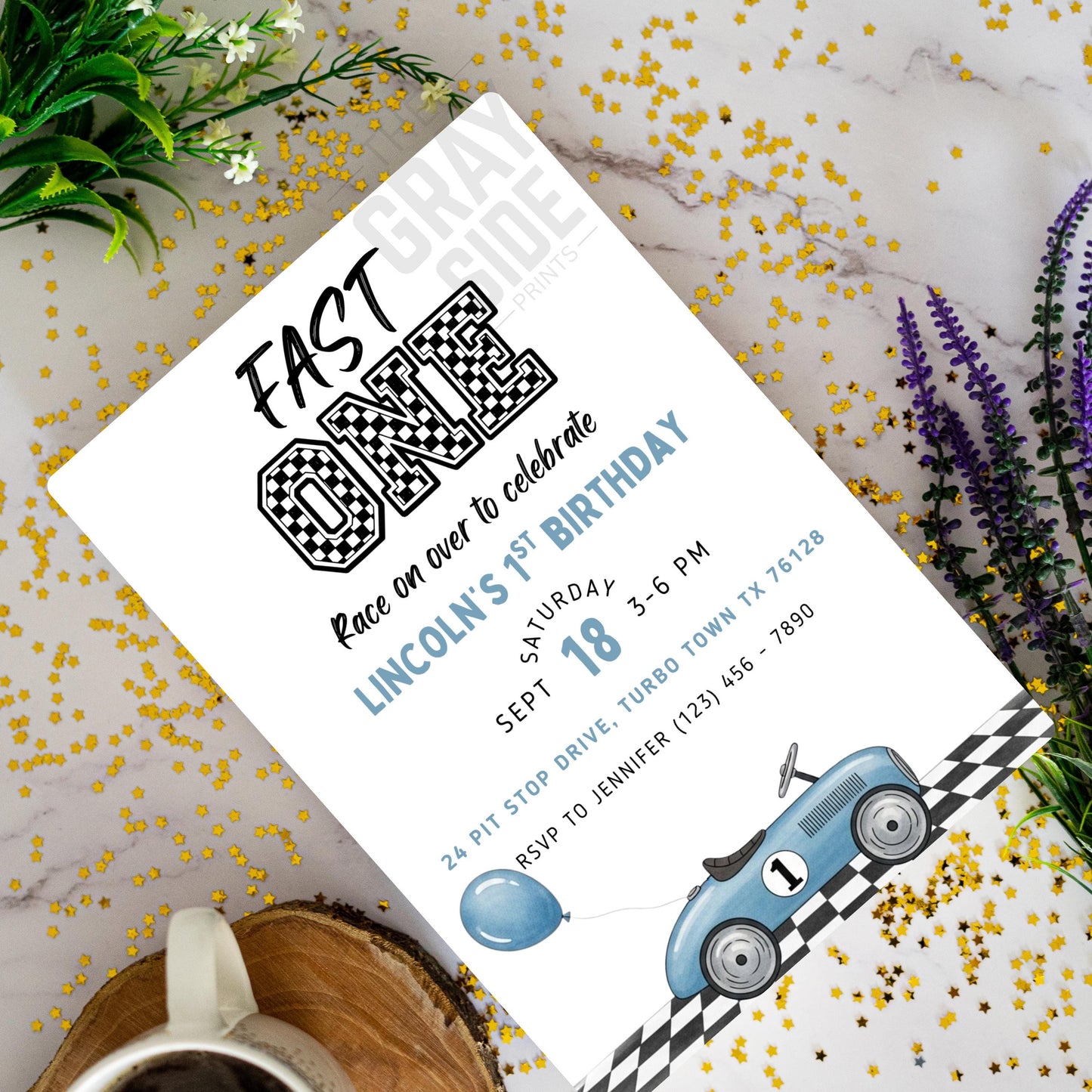 Fast One Birthday Invitation Vintage Car First Birthday Invite Editable Boys 1st Birthday Party Printable Racing Theme Invite Fast 1 Invite