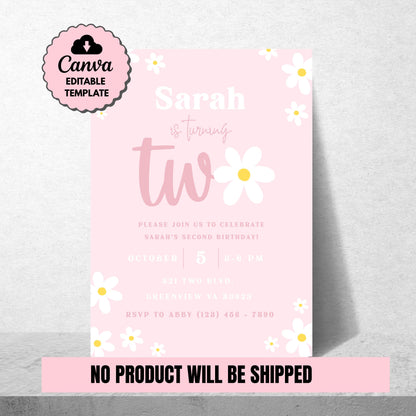 Boho 2nd Birthday Invitation Retro Daisy 2nd Birthday Invite Daisy Groovy Girl Birthday Invite Editable Instant Digital Download