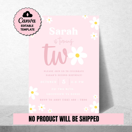 Boho 2nd Birthday Invitation Retro Daisy 2nd Birthday Invite Daisy Groovy Girl Birthday Invite Editable Instant Digital Download