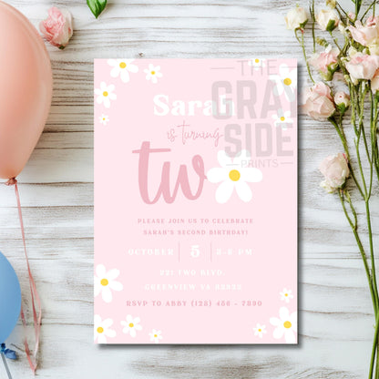 Boho 2nd Birthday Invitation Retro Daisy 2nd Birthday Invite Daisy Groovy Girl Birthday Invite Editable Instant Digital Download