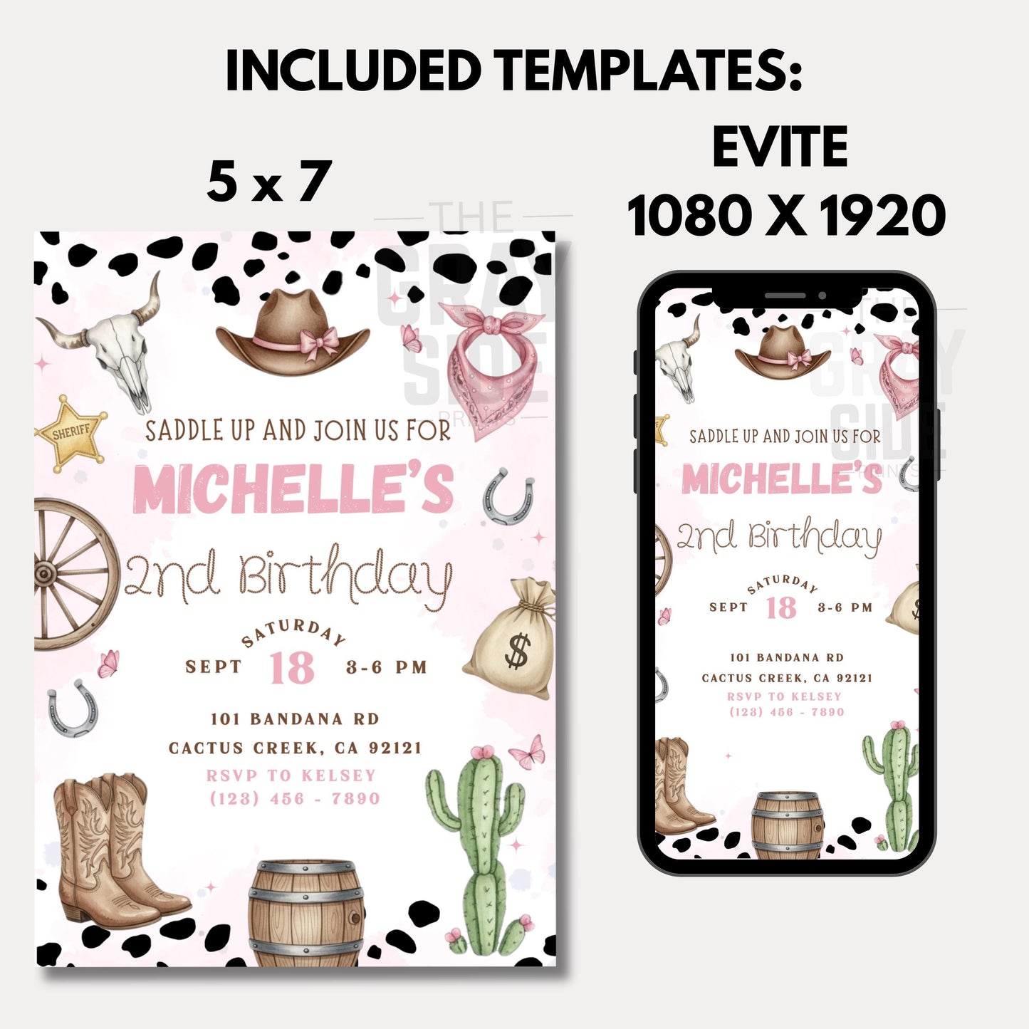 Cowgirl Birthday Invitation Girls 2nd Birthday Invite Editable Canva Template Girls Rodeo Invite Pink Rodeo Invite Digital Download