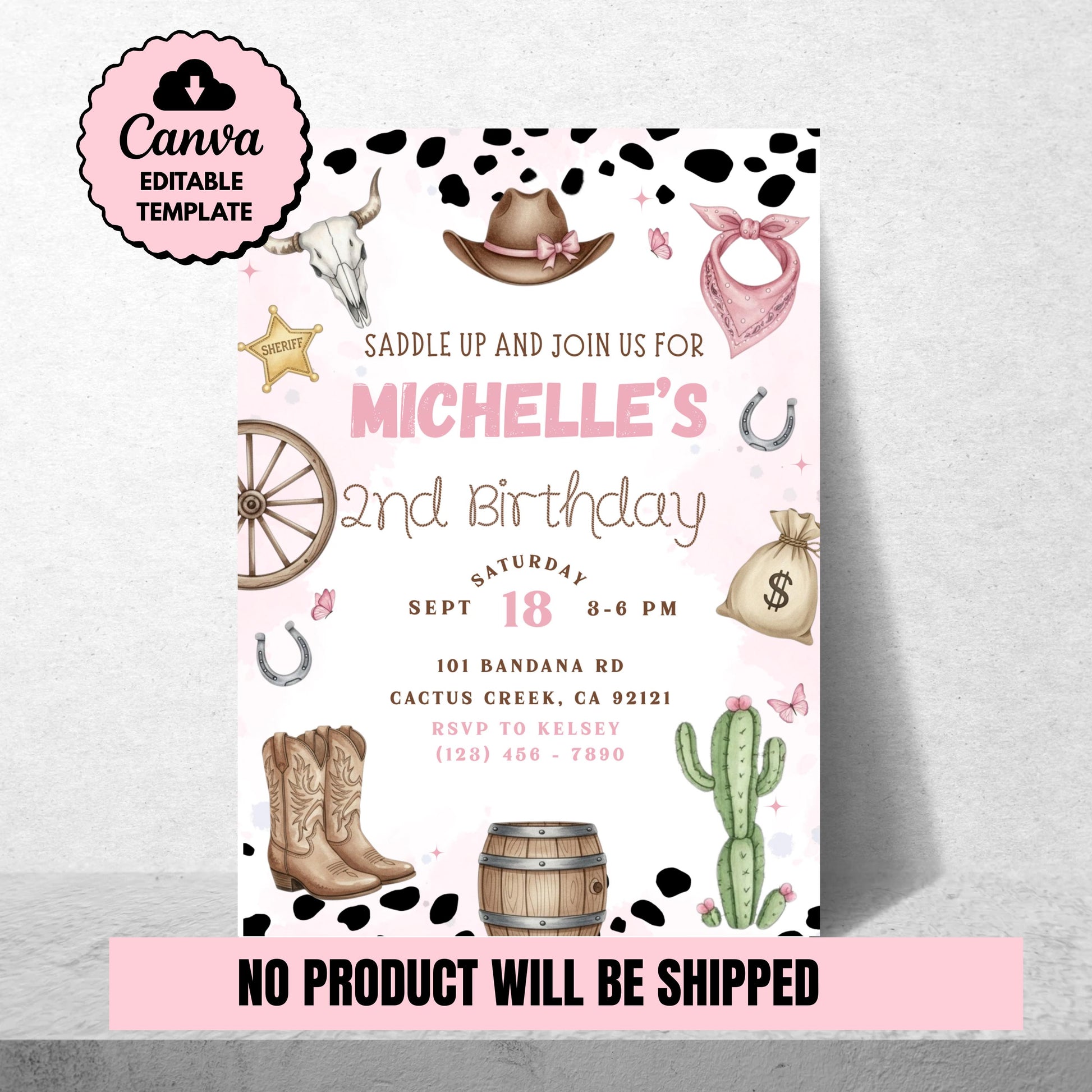 Pink Cowgirl Birthday Invitation Western Rodeo Party Invite Editable Canva Template Girls Rodeo Invite Pink Rodeo Invite Digital Download