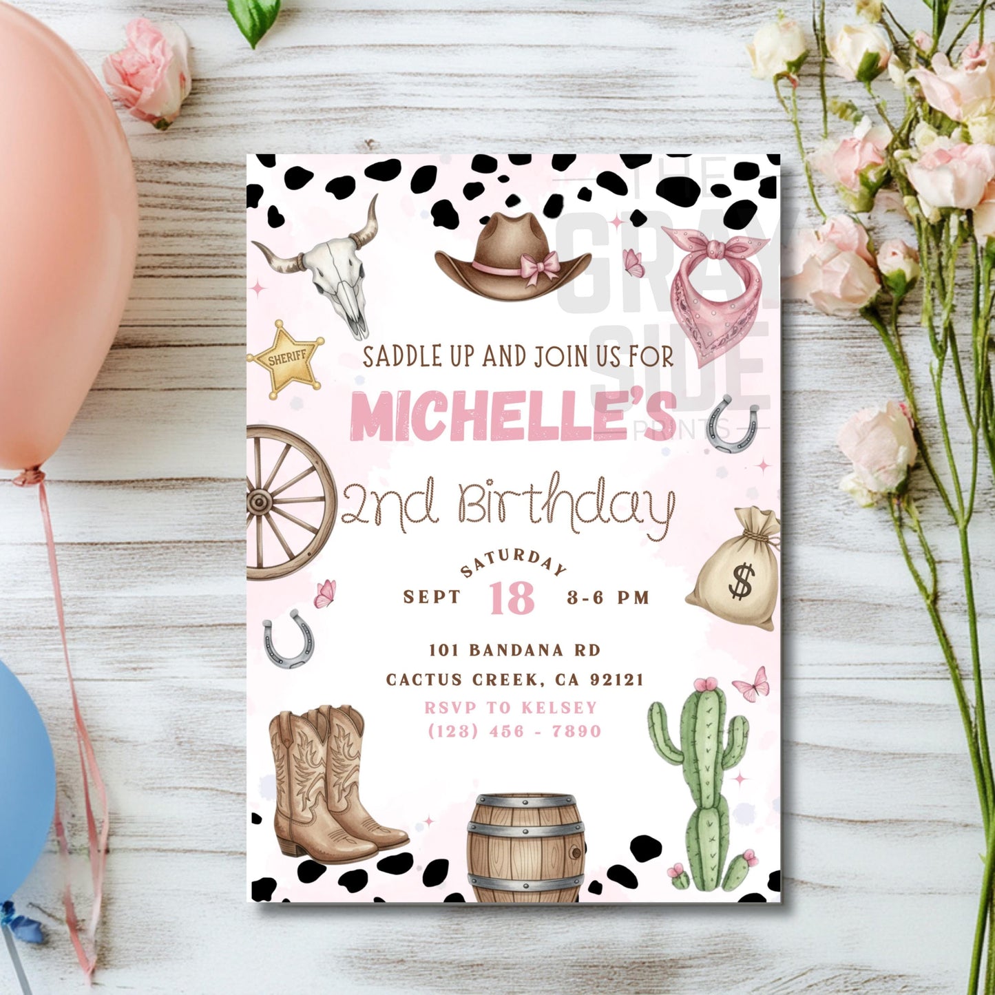 Cowgirl Birthday Invitation Girls 2nd Birthday Invite Editable Canva Template Girls Rodeo Invite Pink Rodeo Invite Digital Download