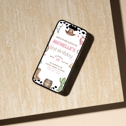 Cowgirl Birthday Invitation Girls 2nd Birthday Invite Editable Canva Template Girls Rodeo Invite Pink Rodeo Invite Digital Download