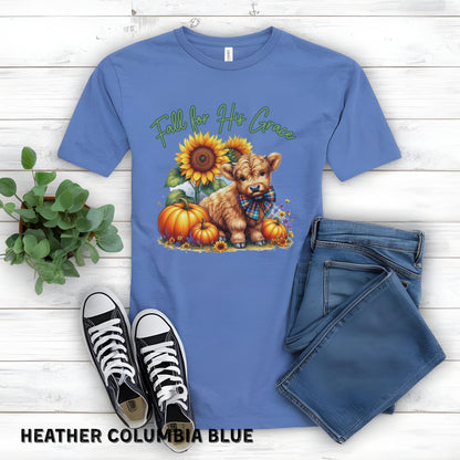 Fall for His Grace Christian Shirt Highland Cow Fall Shirt Pumpkin Shirt Faith Based Shirt Cute Fall Shirt Womens Shirts Bella Canvas Shirt