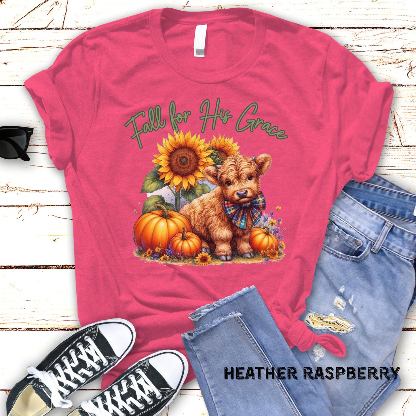 Fall for His Grace Christian Shirt Highland Cow Fall Shirt Pumpkin Shirt Faith Based Shirt Cute Fall Shirt Womens Shirts Bella Canvas Shirt