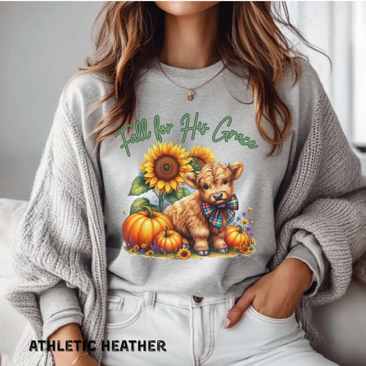 Fall for His Grace Christian Shirt Highland Cow Fall Shirt Pumpkin Shirt Faith Based Shirt Cute Fall Shirt Womens Shirts Bella Canvas Shirt