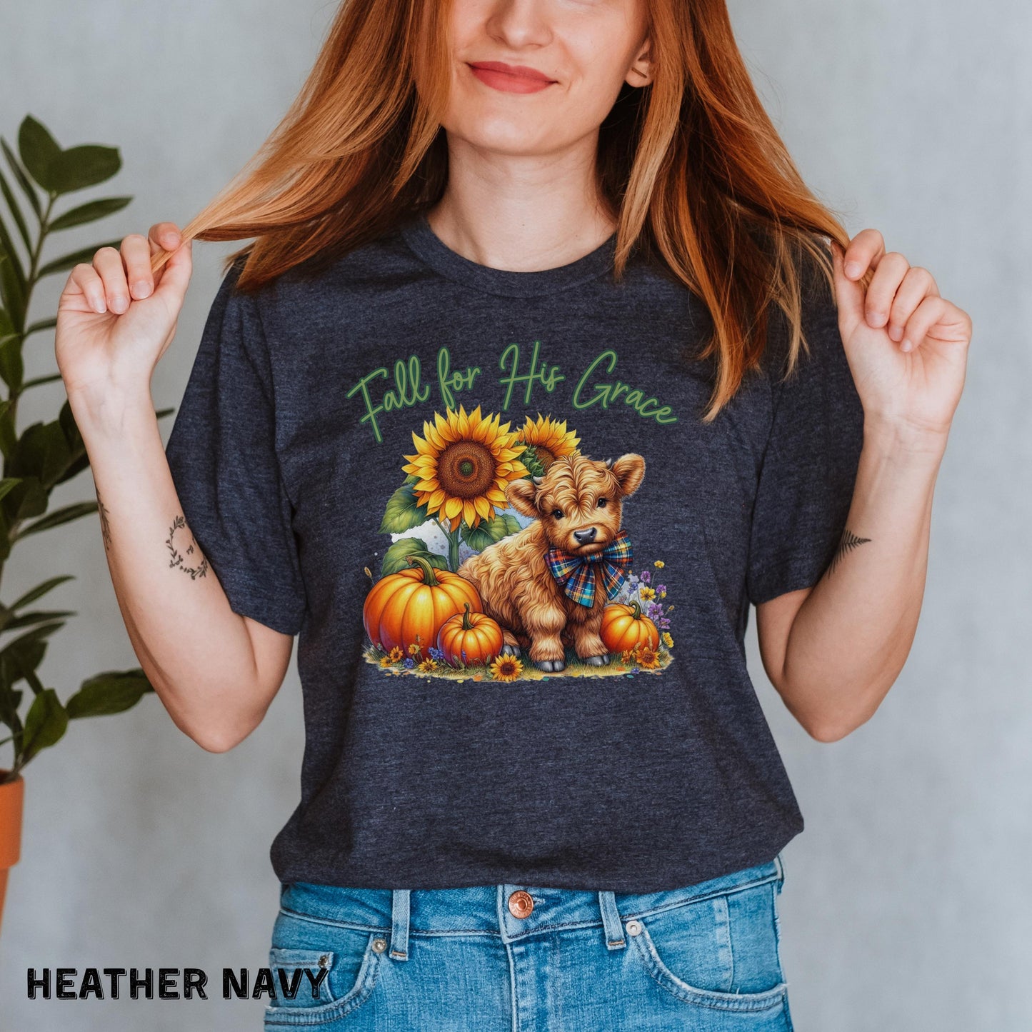 Fall for His Grace Christian Shirt Highland Cow Fall Shirt Pumpkin Shirt Faith Based Shirt Cute Fall Shirt Womens Shirts Bella Canvas Shirt