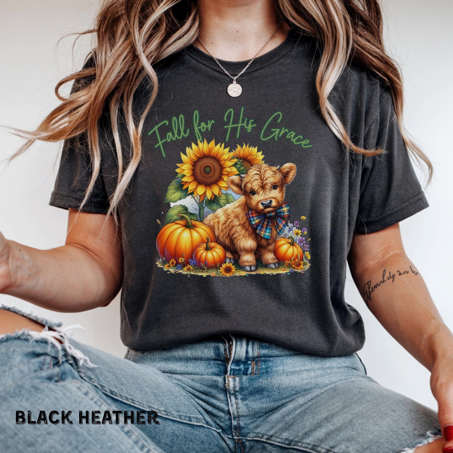 Fall for His Grace Christian Shirt Highland Cow Fall Shirt Pumpkin Shirt Faith Based Shirt Cute Fall Shirt Womens Shirts Bella Canvas Shirt