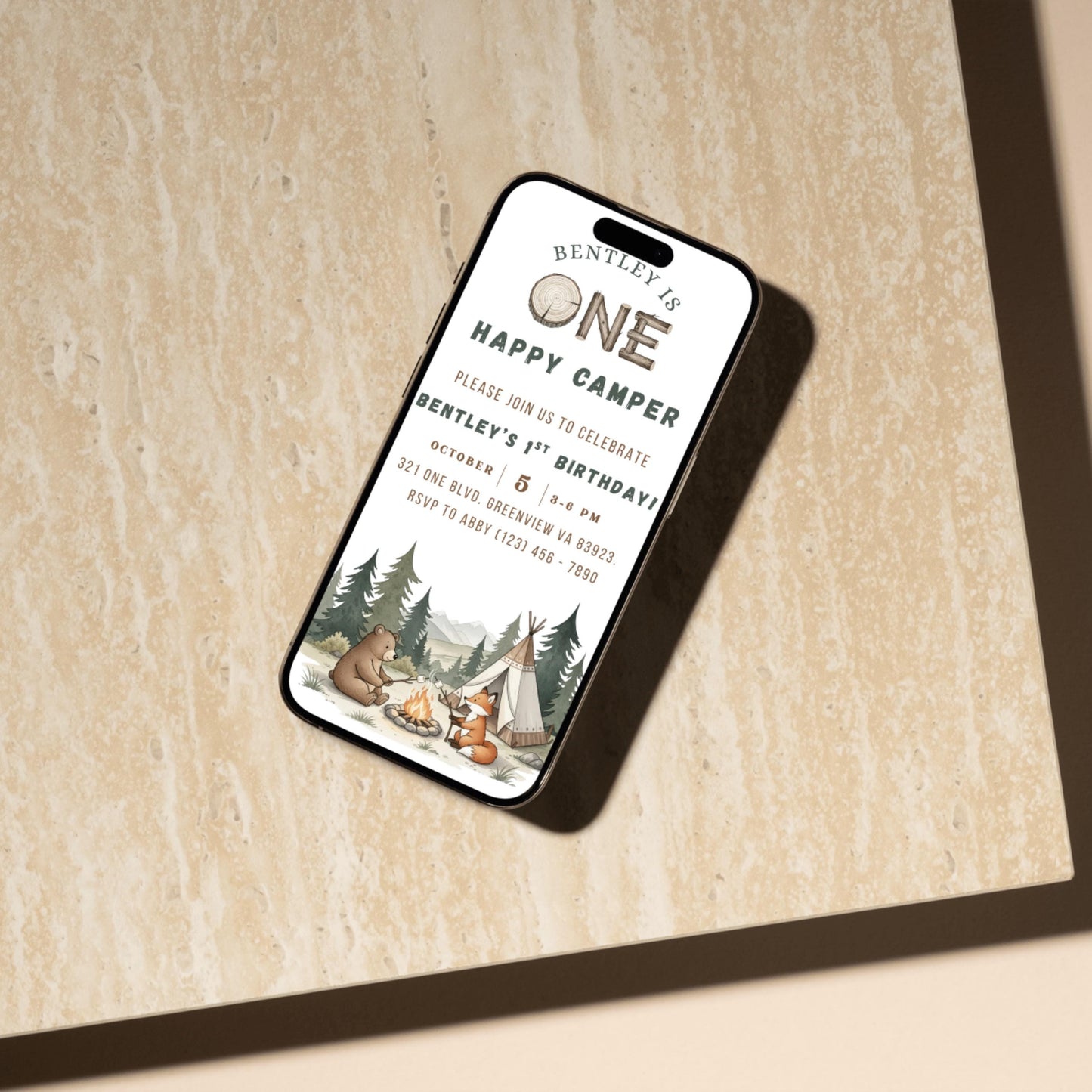 One Happy Camper Birthday Invitation Gender Neutral 1st Birthday Invite 1st Birthday Party Invite Editable Template First Birthday Invite