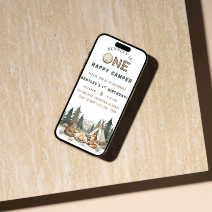 One Happy Camper Birthday Invitation Gender Neutral 1st Birthday Invite 1st Birthday Party Invite Editable Template First Birthday Invite