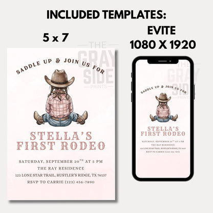 First Rodeo Birthday Invitation Cowgirl Western Party Invite Editable Girl Rodeo Template Girls First Birthday Invite Canva Digital Download