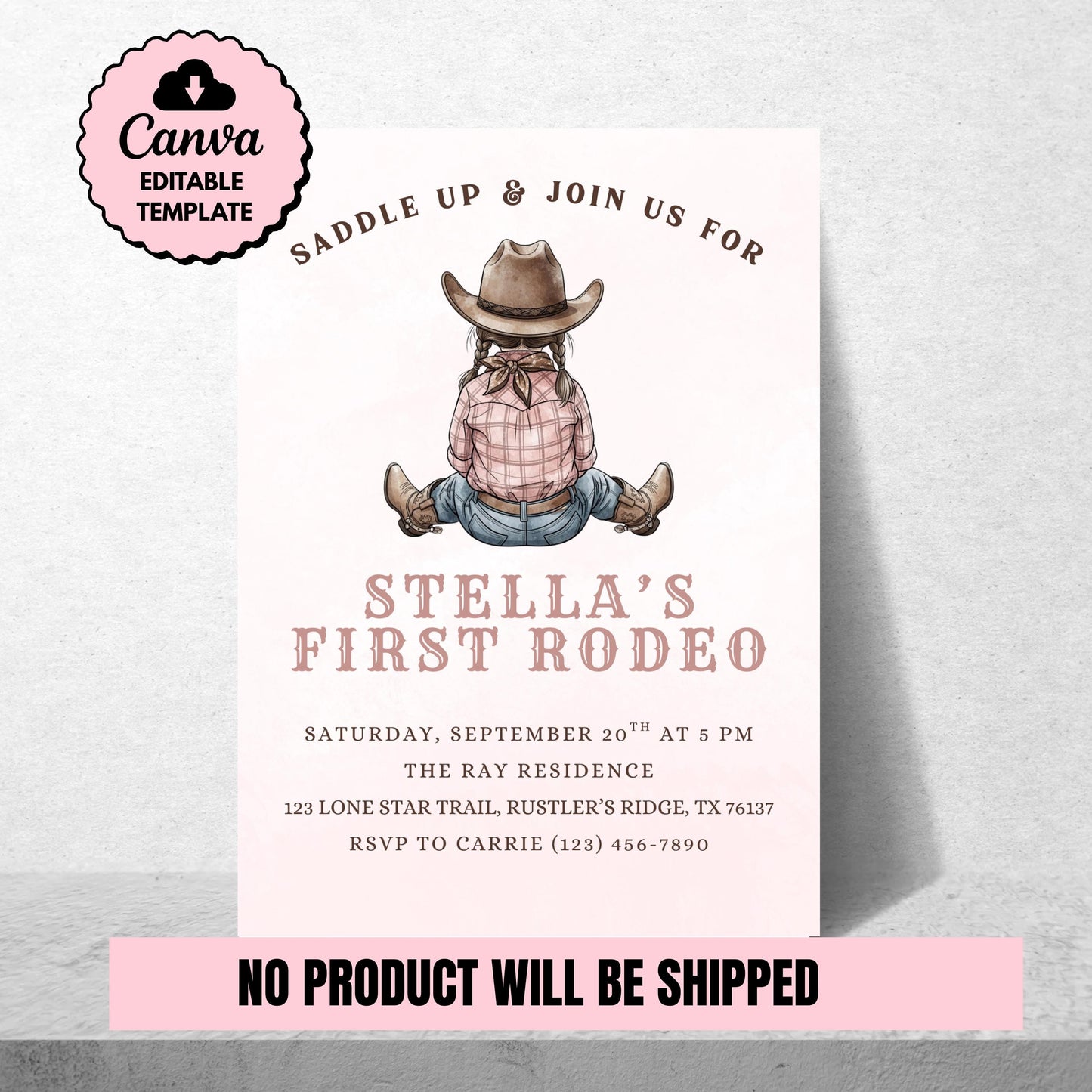First Rodeo Birthday Invitation Cowgirl Western Party Invite Editable Girl Rodeo Template Girls First Birthday Invite Canva Digital Download