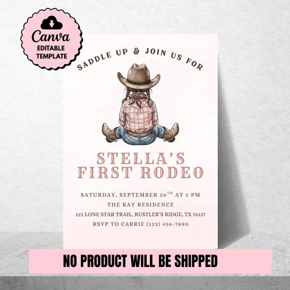 First Rodeo Birthday Invitation Cowgirl Western Party Invite Editable Girl Rodeo Template Girls First Birthday Invite Canva Digital Download