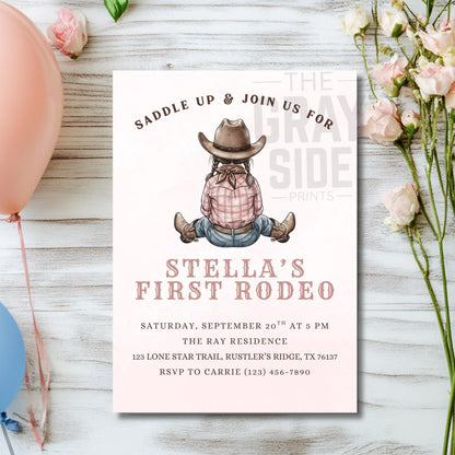 First Rodeo Birthday Invitation Cowgirl Western Party Invite Editable Girl Rodeo Template Girls First Birthday Invite Canva Digital Download