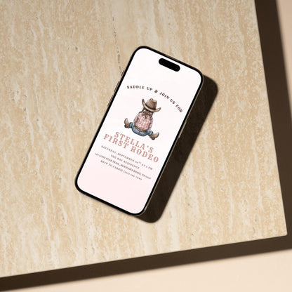 First Rodeo Birthday Invitation Cowgirl Western Party Invite Editable Girl Rodeo Template Girls First Birthday Invite Canva Digital Download