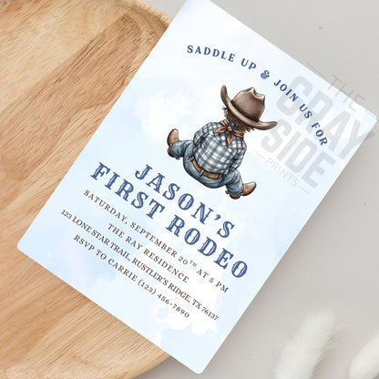 First Rodeo Birthday Invitation Cowboy Western Party Invite Editable Boy Rodeo Template Boy First Birthday Invite Canva Digital Download
