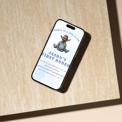 First Rodeo Birthday Invitation Cowboy Western Party Invite Editable Boy Rodeo Template Boy First Birthday Invite Canva Digital Download