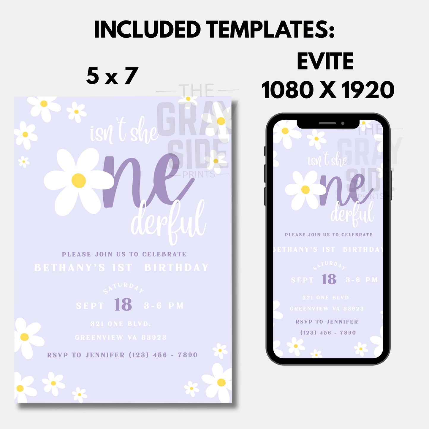 Isn't She ONEderful Invitation First Birthday Invite Girl 1st Birthday Retro Birthday Invite Flower Birthday Invite Canva Template