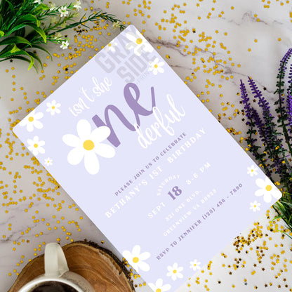Isn't She ONEderful Invitation First Birthday Invite Girl 1st Birthday Retro Birthday Invite Flower Birthday Invite Canva Template