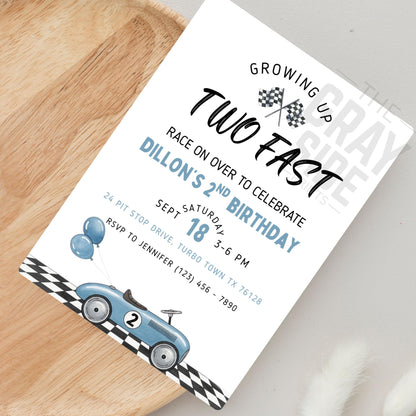 Growing Up Two Fast Invitation 2nd Birthday Race Car Birthday Invite Boy Car Invite Editable Birthday Invite Race Car Invitation Boys Invite